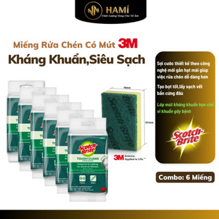 Gói 6 Miếng Rửa Chén,Bát 3M Scotch Brite Kháng Khuẩn,Siêu Sạch Gấp 3 Lần Miếng Rửa Thông Thường