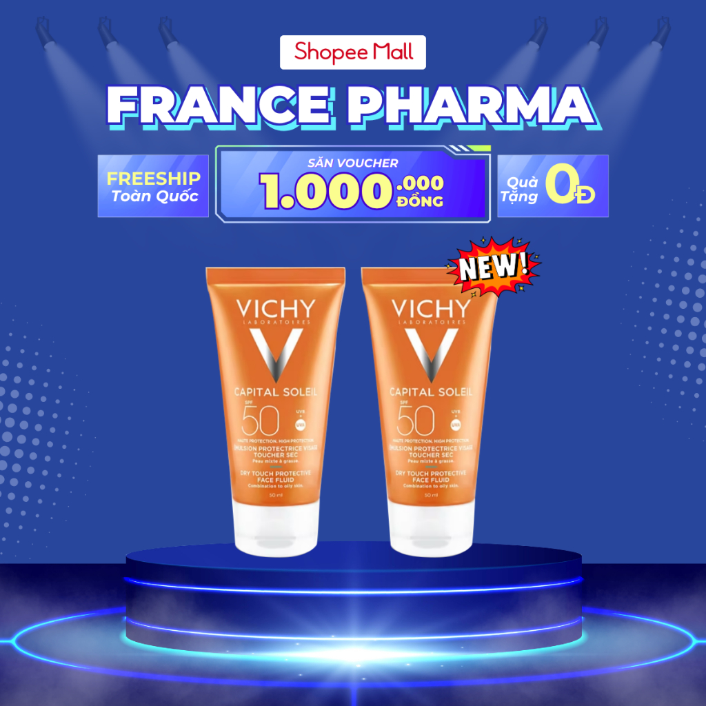 Kem Chống Nắng Vichy SPF50+ 50ml Phiên Bản Dry Touch Và Velvety Cho Da Dầu, Da Khô & Da Nhạy Cảm Từ 