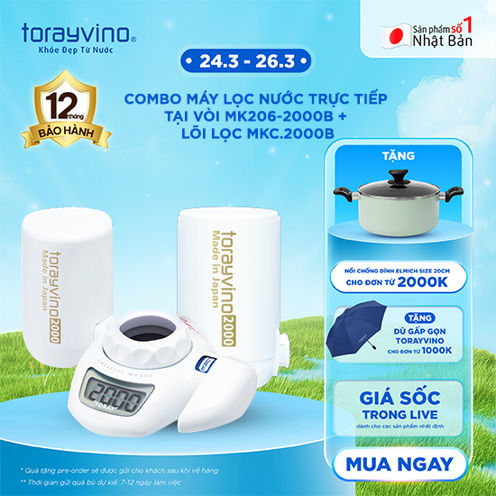 Combo Máy Lọc nước tại vòi MK206-2000B + MKC.2000B Torayvino,Công suất lớn 2000L,Uống trực tiếp,Sạch khuẩn chuẩn quốc tế