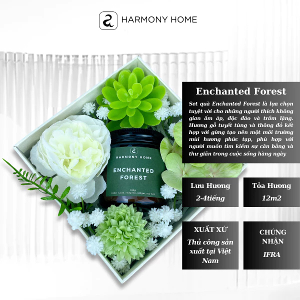 Set Nến Thơm Quà Tặng Enchanted Forest A Harmony Home 100g Hương Thơm Thiết Kế Tặng Người Thân, Đối 