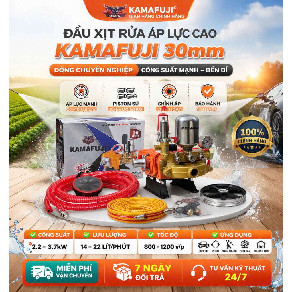 [Ty Sứ] Đầu bơm máy rửa xe Piston sứ áp lực cao 2.9HP kamafuji