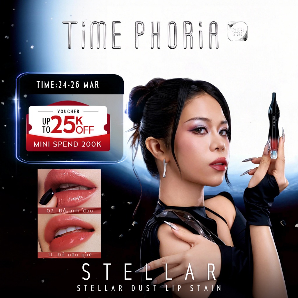 [tlinh choice]Son tint lì lâu trôi TIMEPHORIA STELLAR DUST LIP STAIN bóng mượt, bền màu không lem kh