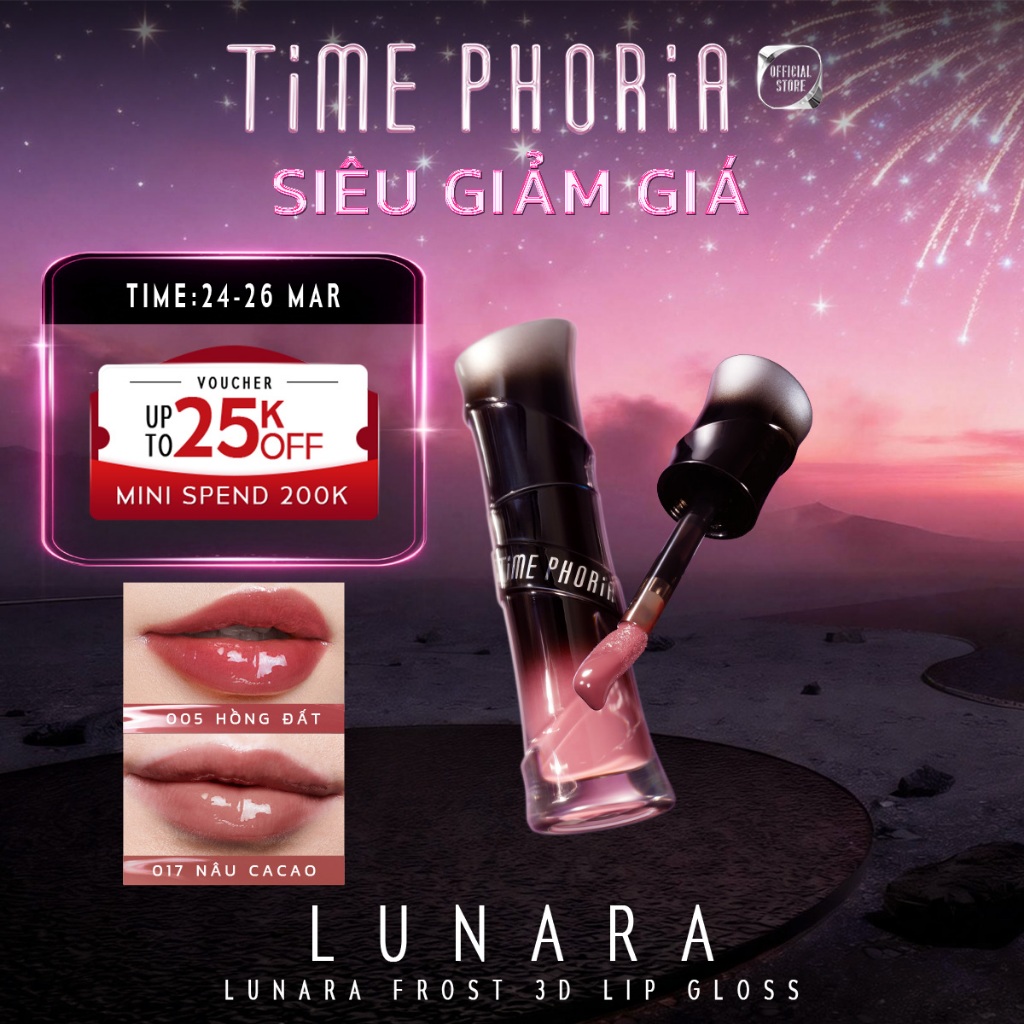 【new】Son bóng nhẹ môi căng mọng TIME PHORIA giữ ẩm tốt bóng mướt lên màu chuẩn tự nhiên