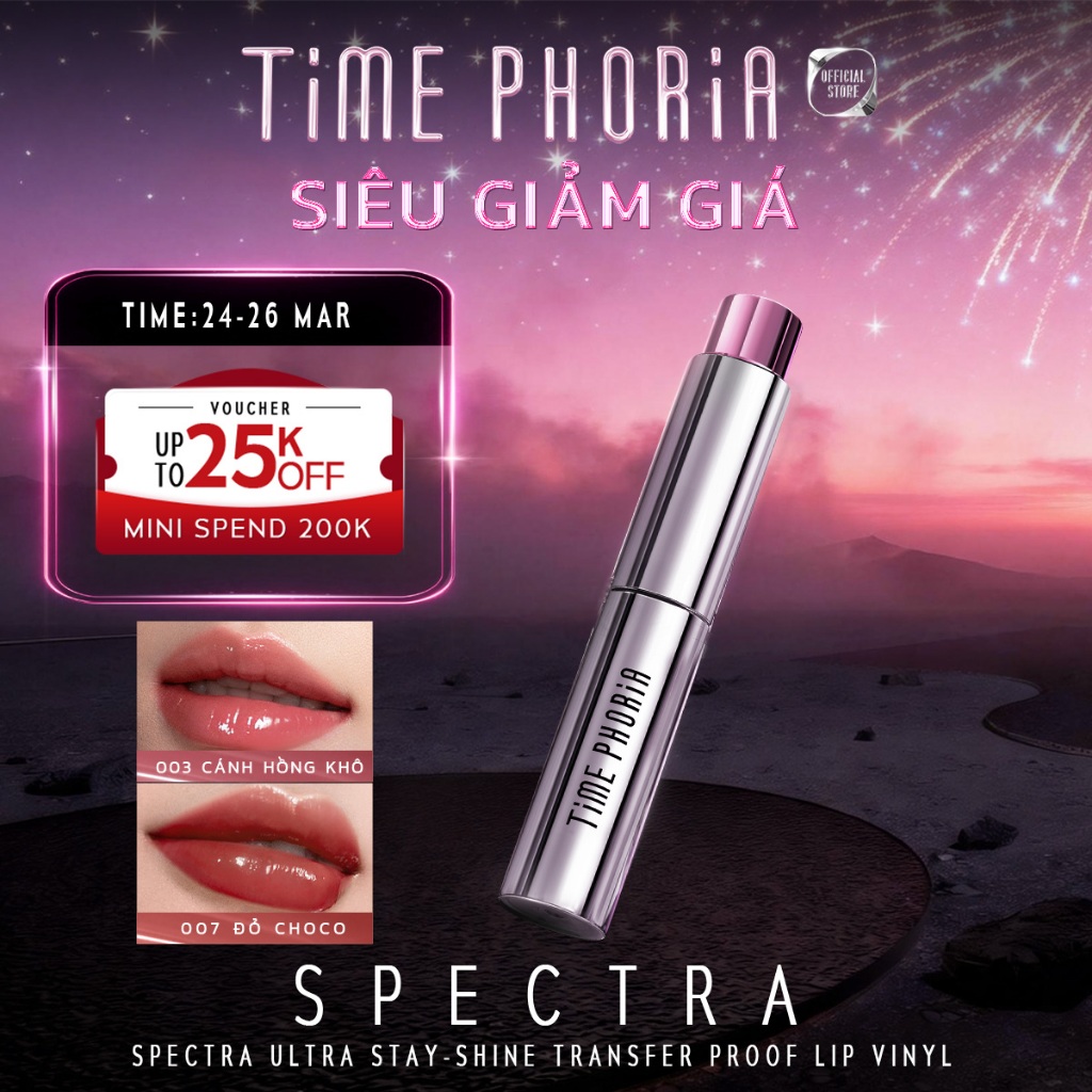 Son bóng bền màu Time Phoria lớp tint lỳ nhẹ môi lâu trôi không bết dính