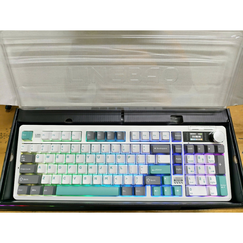 Bàn Phím Cơ Lingbao K98 Pro - 3 Mode - RGB - Mạch Xuôi - Màn TFT + Núm Xoay pin 10.000mAh