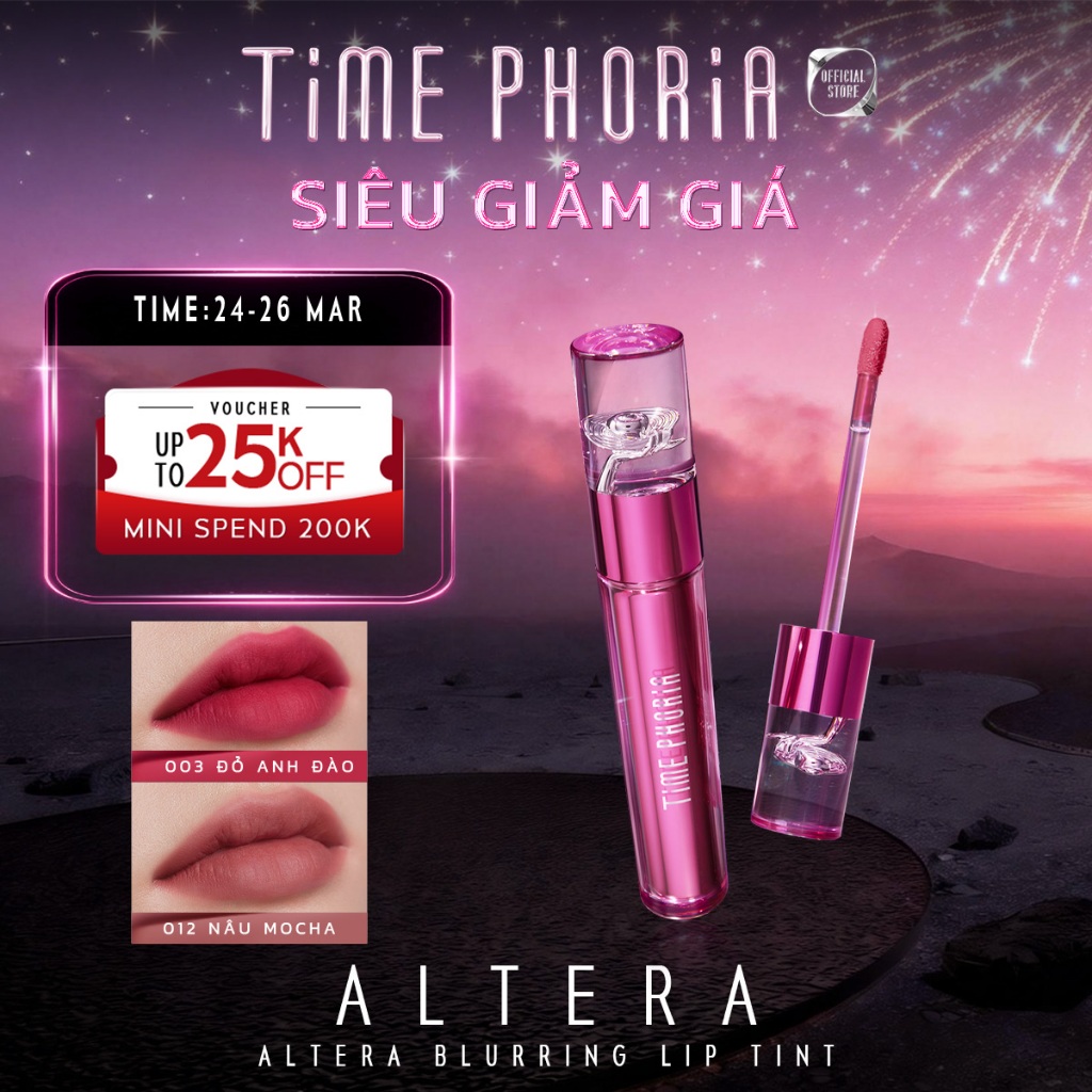 Son tint lì mịn môi Time Phoria chuẩn màu lâu trôi che phủ rãnh môi