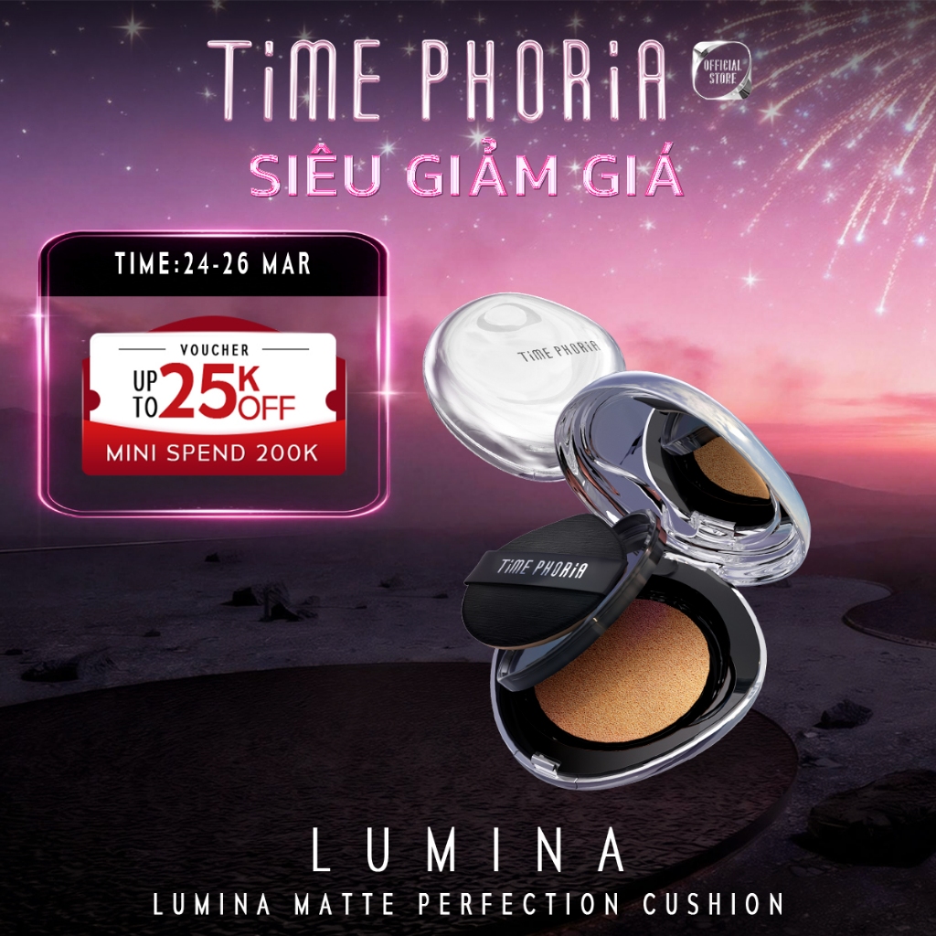 Cushion mịn lì TIME PHORIA lumina che phủ cao kiềm dầu  lâu trôi tinh tế bám 11g