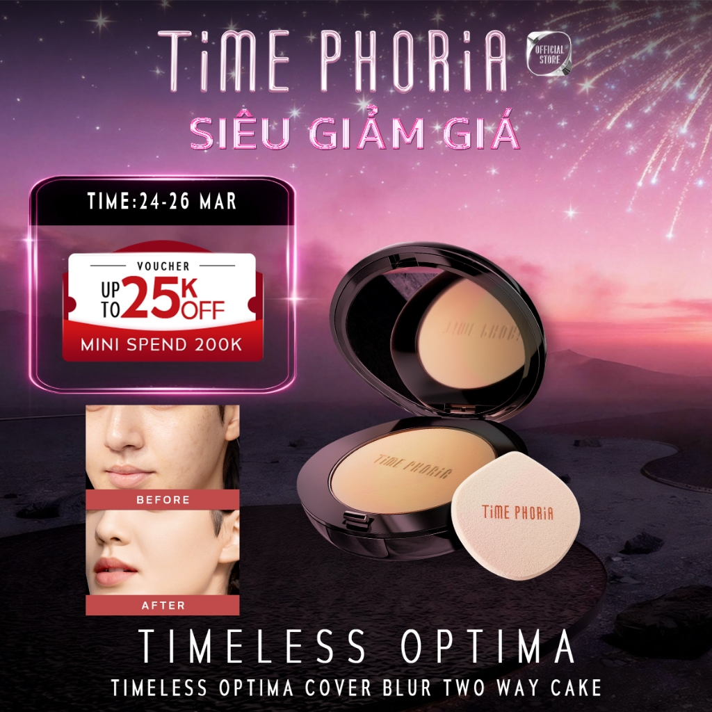 Phấn phủ nền kiềm dầu Time Phoria che phủ cao lâu trôi tiện lợi trang điểm dễ dàng