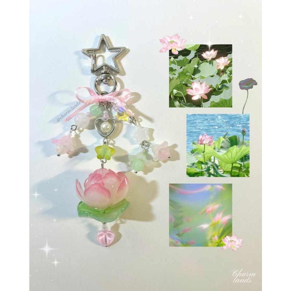 [evegoes studio]🪷Starlit Lotus keychain / Móc khoá hoa sen / Móc khoá vibe mùa hè hoa lá