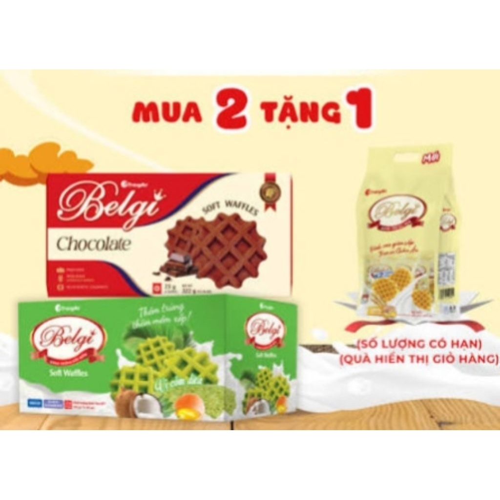 Combo 2 hộp bánh BELGI trứng sữa vị socola + cốm dừa 322g/ hộp + 1 túi vị RAU CỦ PHÔ MAI 278g