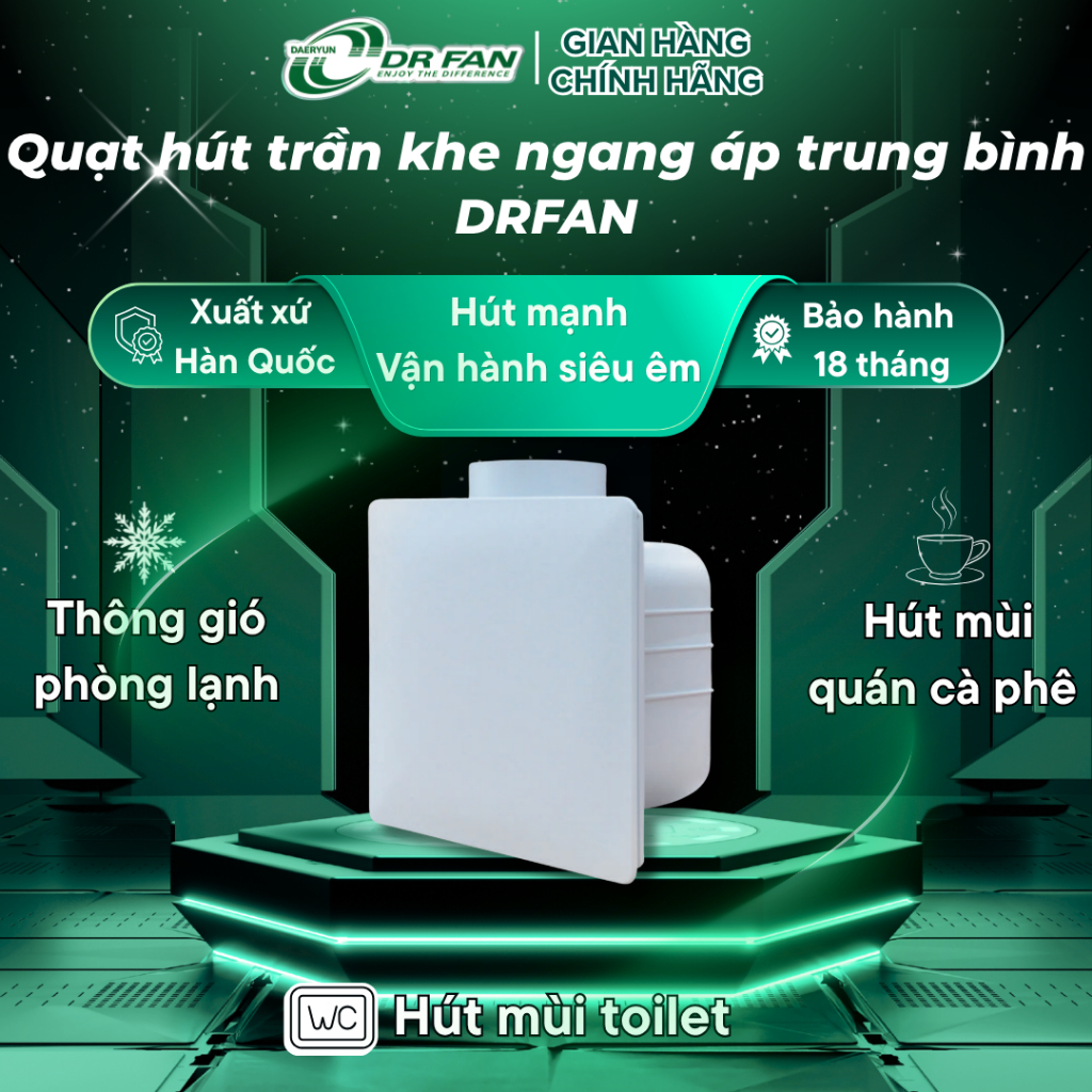 Quạt hút trần khe ngang DRFAN Hàn Quốc (DR-EH80ASA),áp suất trung bình,hút mạnh,vận hành siêu êm