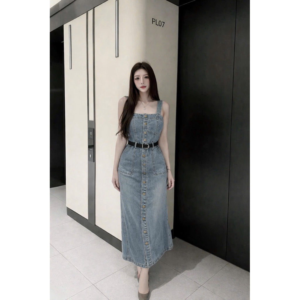 VÁY JEANS MÀI 2DÂY MIDI KÈM ĐAI MINI SIU XINH MÃ26