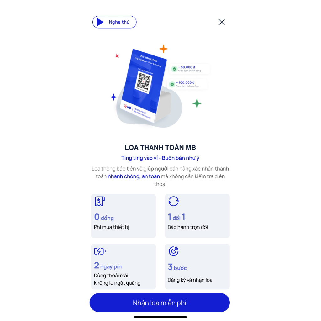 Hướng dẫn đăng ký loa trên app MB BANK bảohành loa trọn đời