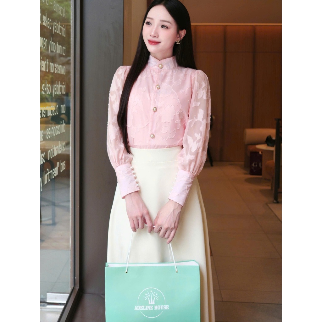 ADELINE HOUSE- Áo kiểu cổ tàu thêu hồng TK162.4