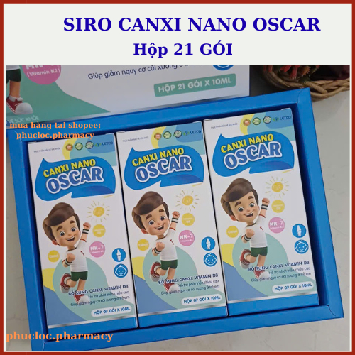 Siro Canxi nano Oscar, bổ sung canxi hữu cơ cho bé phát triển chiều cao, hộp 21 gói