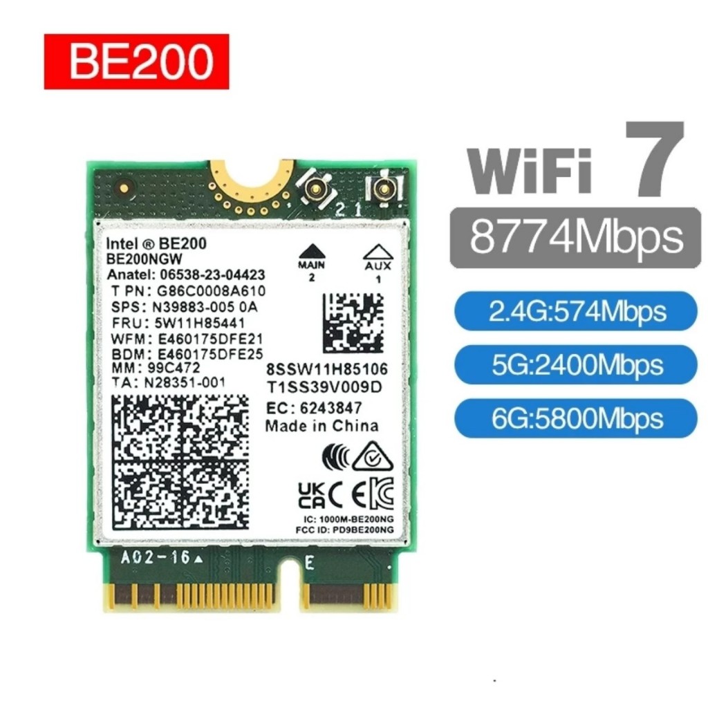 Card Wifi 7 intel BE200 Be200ngw hỗ trợ 3 băng tần 2.4ghz 5ghz 6ghz kèm Bluetooth 5.4 (ko chạy trên 