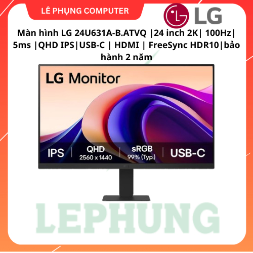 Màn hình LG 24U631A-B.ATVQ | 24 inch 2K | 100Hz | 5ms |QHD IPS |USB-C | sRGB 99%| HDMI | FreeSync HD