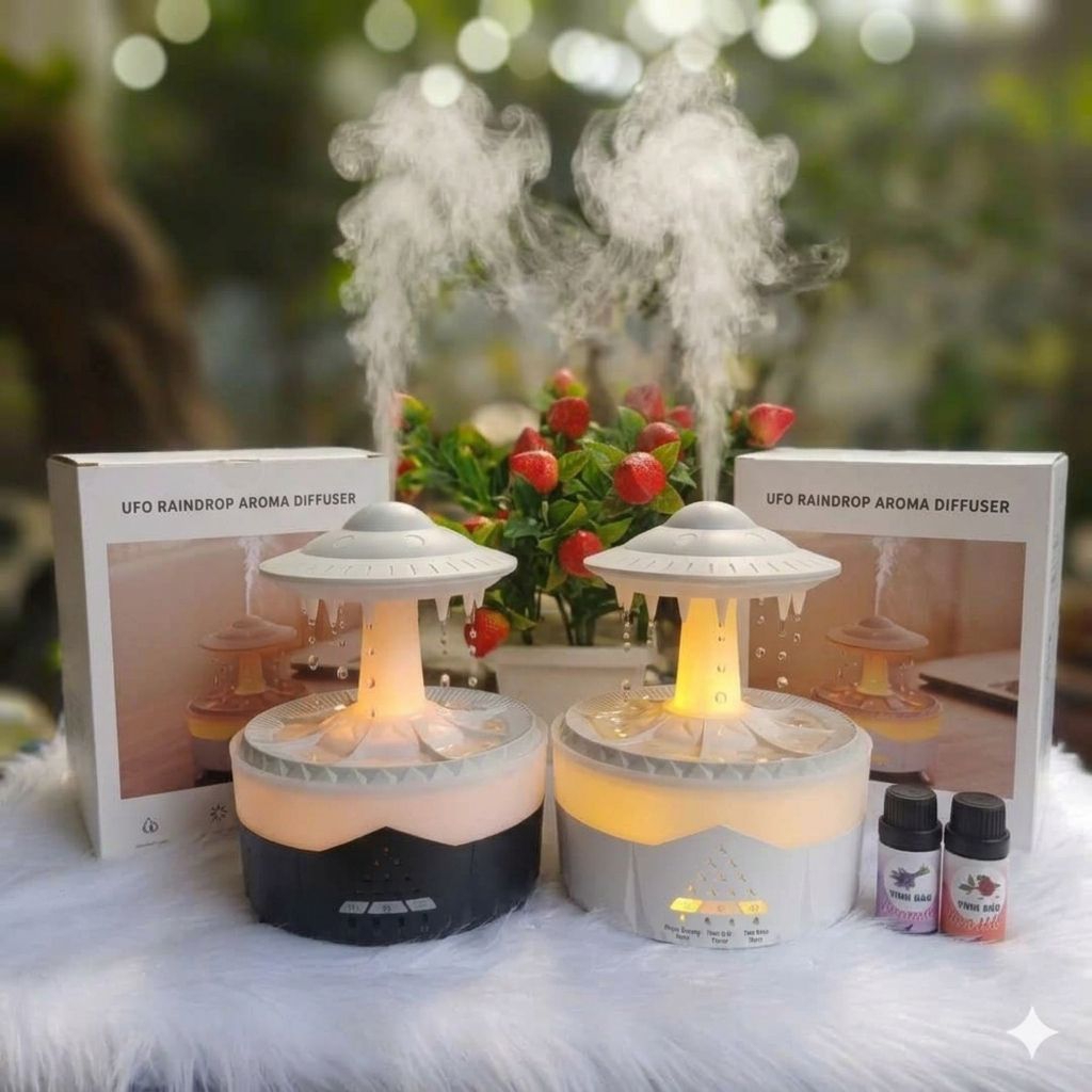 Máy xông tinh dầu UFO giọt nước, chất liệu nhựa cao cấp, giữ ẩm, dung tích 350ml