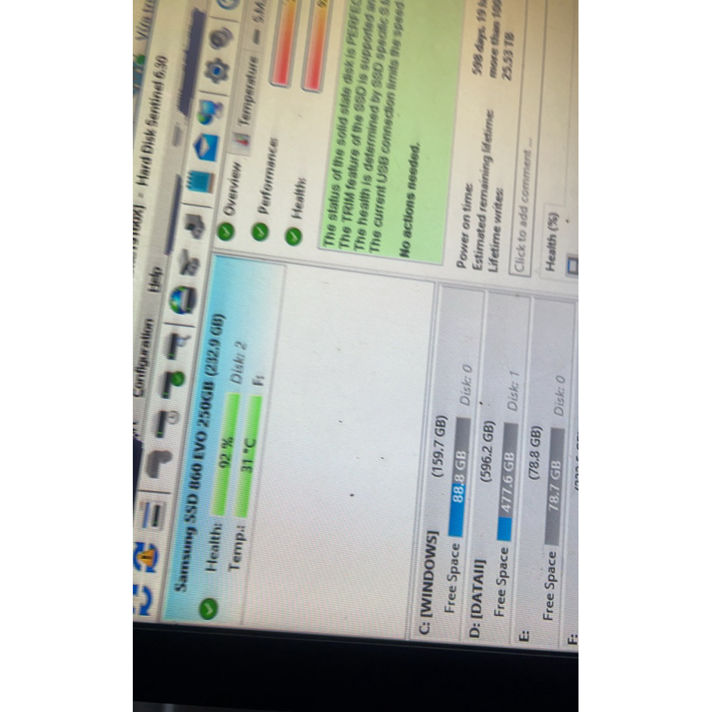 ổ cứng ssd 250gb Samsung 860 evo sức khỏe 92%