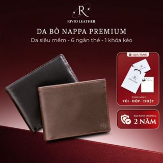 Ví nam cao cấp, Bóp nam cao cấp có khóa kéo da bò thật Nappa Premium siêu mềm mịn RIVIO LEATHER