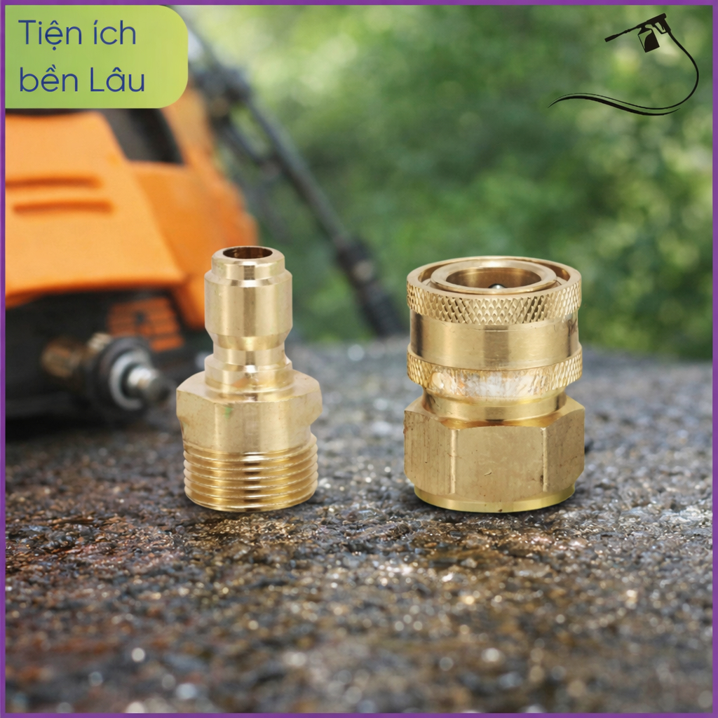 Khớp nối nhanh máy rửa xe, Khớp đồng nối nhanh máy rửa xe ren 22mm (Ren bi 22mm) Mã 016