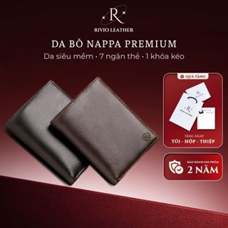 Ví nam đứng Nappa Premium siêu mềm mịn, Ví da nam cao cấp chính hãng da bò thật Fullbox RIVIO LEATHER