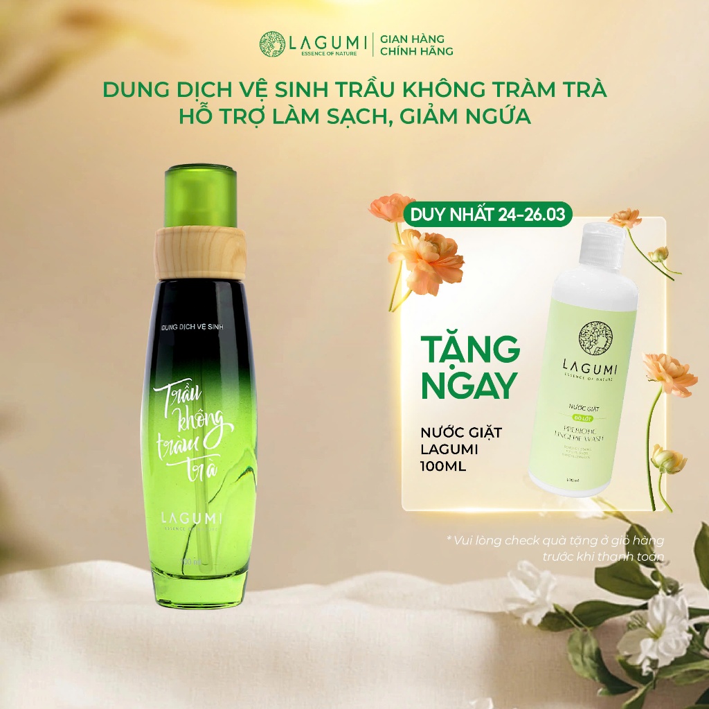Dung Dịch Vệ Sinh Phụ Nữ Lagumi Trầu Không Tràm Trà Giảm Ngứa Khí Hư An Toàn Cho Cả Mẹ Bầu chai 100ml