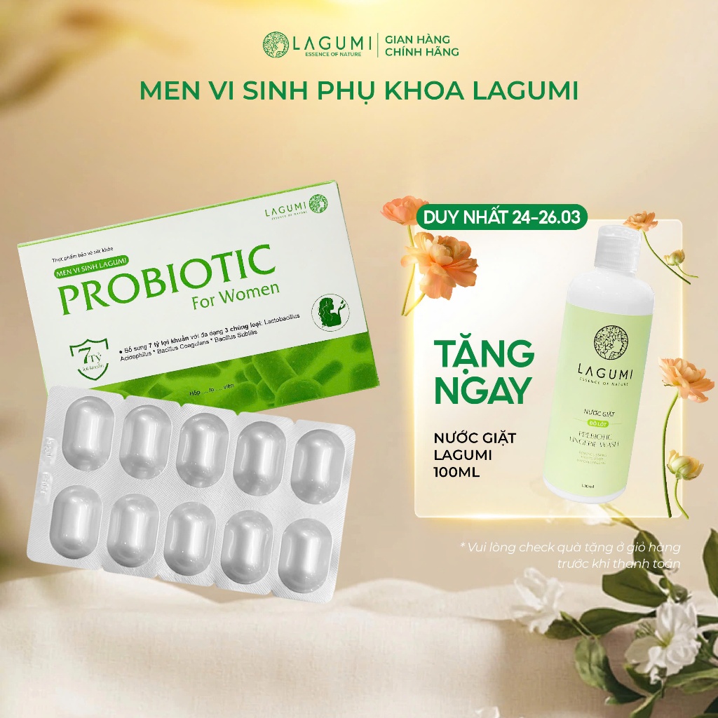 Men Vi Sinh Phụ Khoa LAGUMI Bổ Sung 7 Tỷ Lợi Khuẩn Chuyên Biệt Mỗi Viên, Ngày 1  Viên Duy Nhất, Hỗ Trợ Giảm Ngứa-Khí Hư