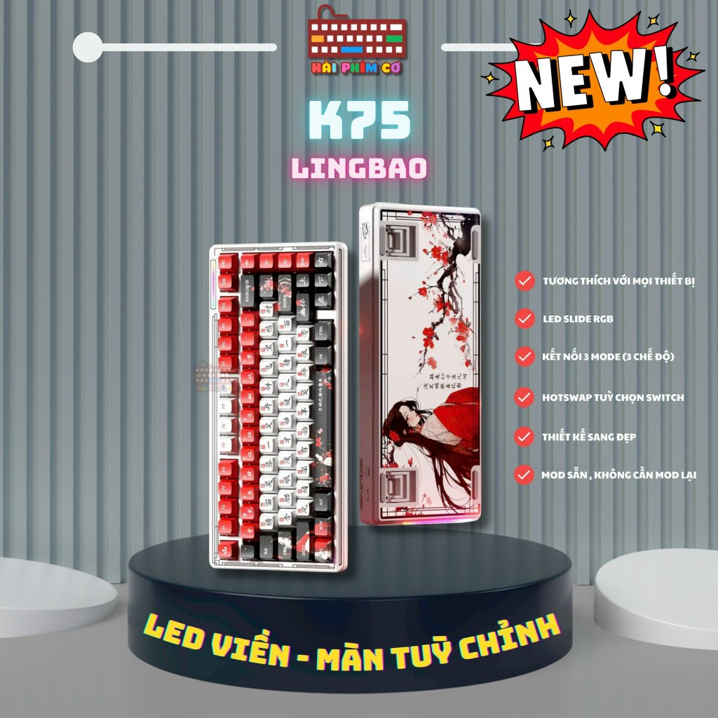 [HOẢ TỐC] BÀN PHÍM LINGBAO K75 | KEYCAP HOẠ TIẾT ĐẸP | 3 MODES KẾT NỐI | LED RGB | HOTSWAP SOCKET 5 