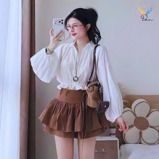 Váy nữ - Set sơ mi chân váy bí ngô bo gấu thắt nơ kẻ caro có quần bảo hộ hot nhất năm dandan