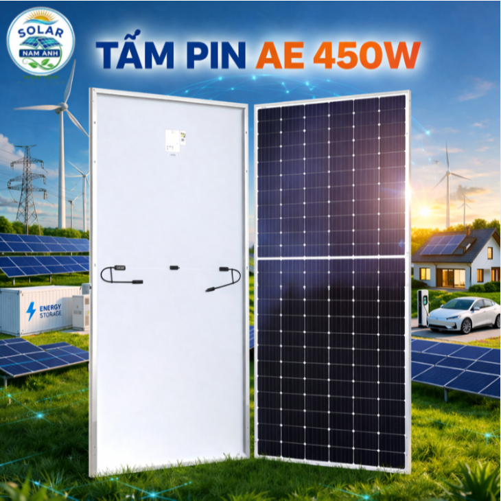 Model: AE450MC-144 -Tấm Năng Lượng Mặt Trời 450W AE Công Nghệ Đức phân phối SOYER  TECH.