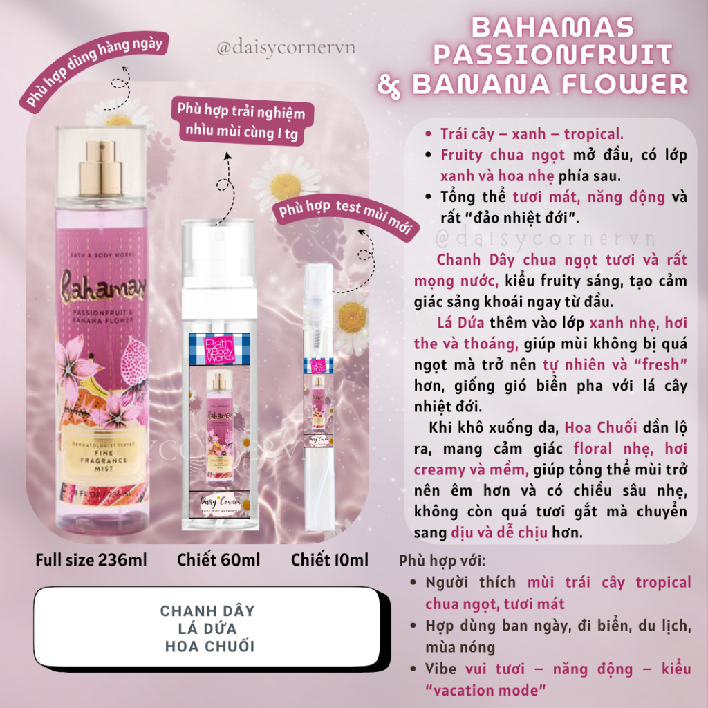 [🇺🇸Bill Mỹ] Xịt thơm Body Mist BBW BAHAMAS PASSION FRUITS AND BANANA FLOWERS