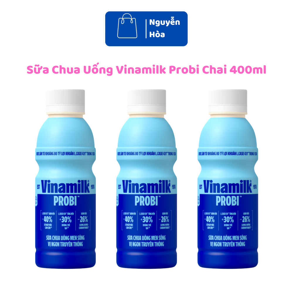 [Combo 3 Chai] Sữa Chua Uống Men Sống Vinamilk Probi (400ml/Chai) - Vị Ngon Truyền Thống, Tăng Cường