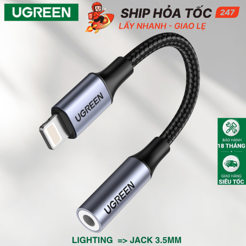 Cáp Lighting Ra Cổng 3.5mm Ugreen Lighting to 3.5mm Cho I.pp, Ip.ad....đầu bọc nhôm dây dù dài 10cm