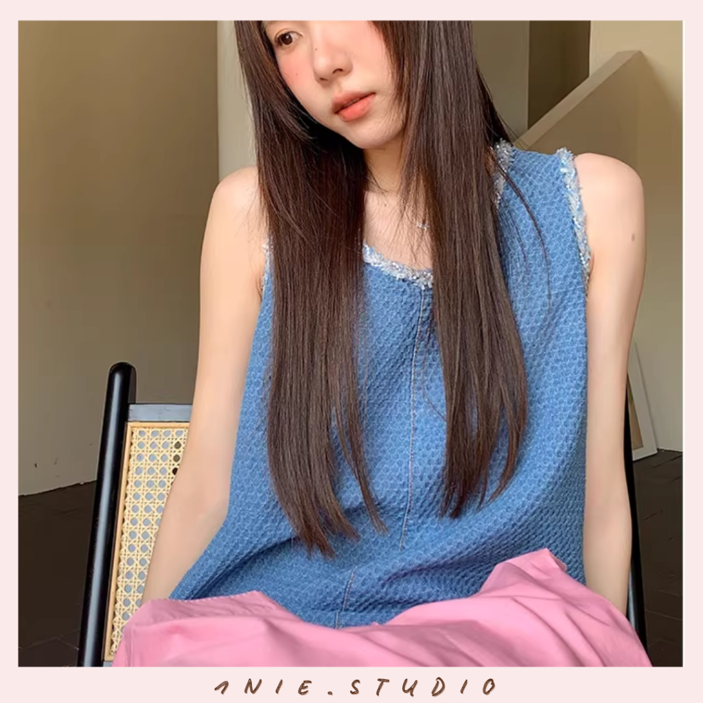 𝟏𝐍𝐈𝐄.𝐒𝐓𝐔𝐃𝐈𝐎 | Đầm Denim Dáng Vest Sát Nách – Váy Jean Ngắn Dáng Suông Thanh Lịch, Phong Cách Năng Động Hàn Quốc | BigBuy360 - bigbuy360.vn