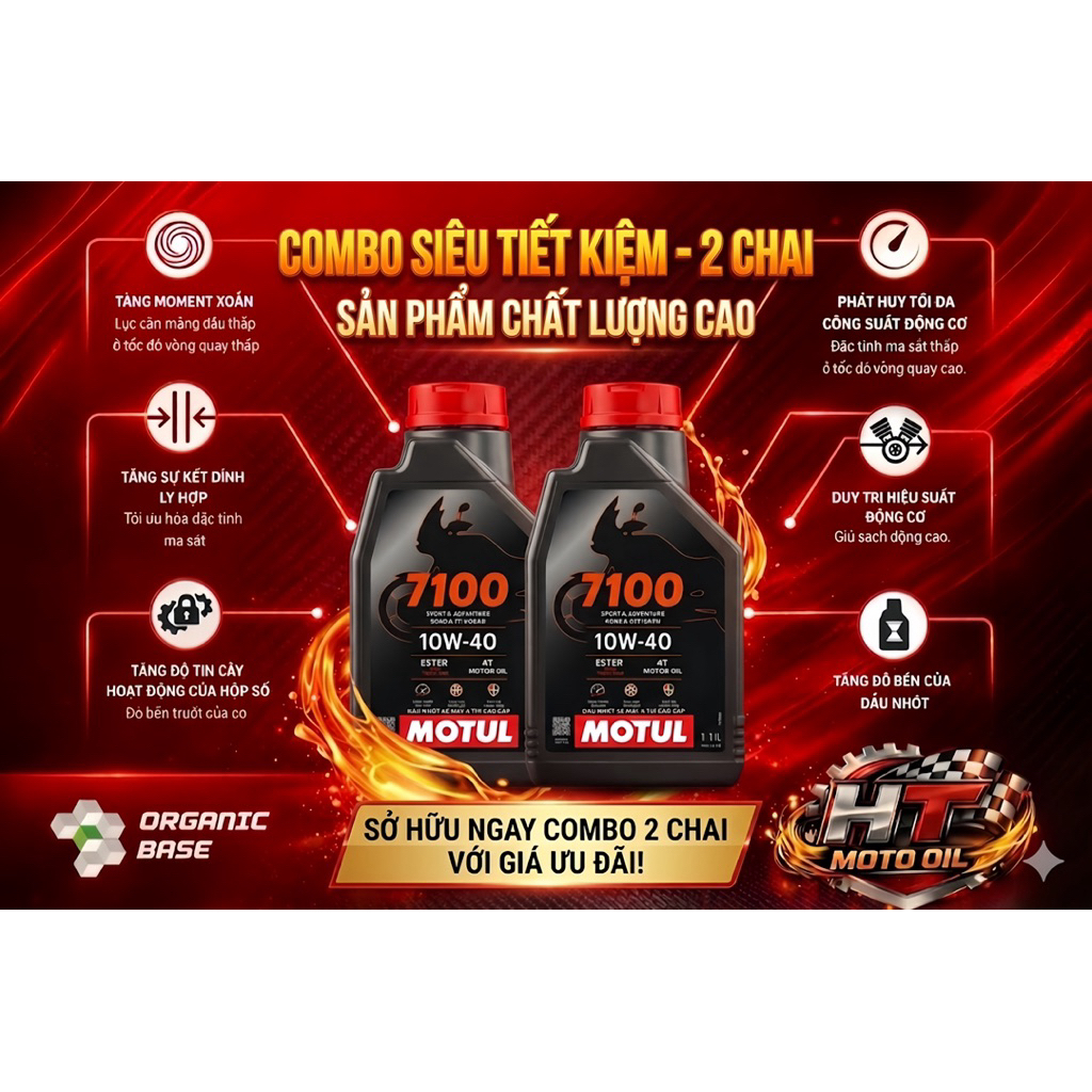Motul Combo Siêu Tiết Kiệm 2 Chai Dầu Nhớt 7100 10W-40 Chất Lượng Cao Dành Cho Xe Máy