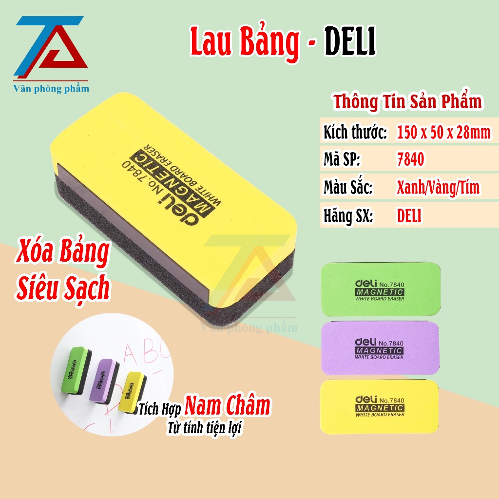 Dụng Cụ Lau Bảng Deli, Lau Bảng Trắng Có Gắn Nam Châm, Lau Bảng Deli E7840 - VPP Trường Anh