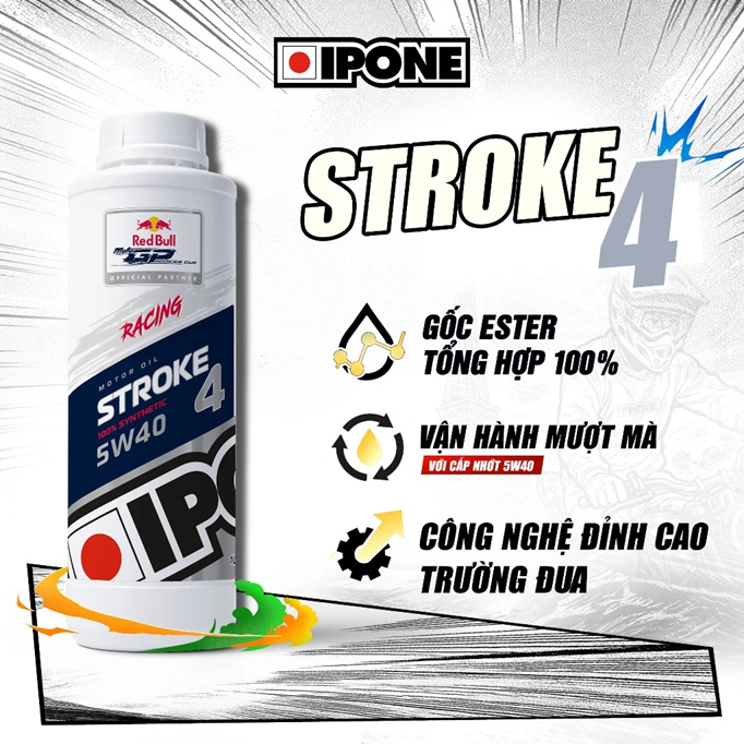 Dầu nhớt IPONE Stroke 4 5W40 Xe PKL - 100% tổng hợp Ester - 1L