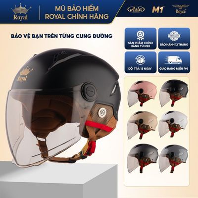 Mũ Bảo Hiểm 1/2 Đầu Royal M568k Có Kính Che Full Mặt, Lót Nâu Sang Trọng Cho Nam Nữ Đi Xe Máy