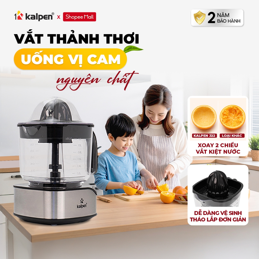 Máy vắt cam KALPEN J22 dung tích 1.2L, công suất 120W hàng chính hãng bảo hành 2 năm