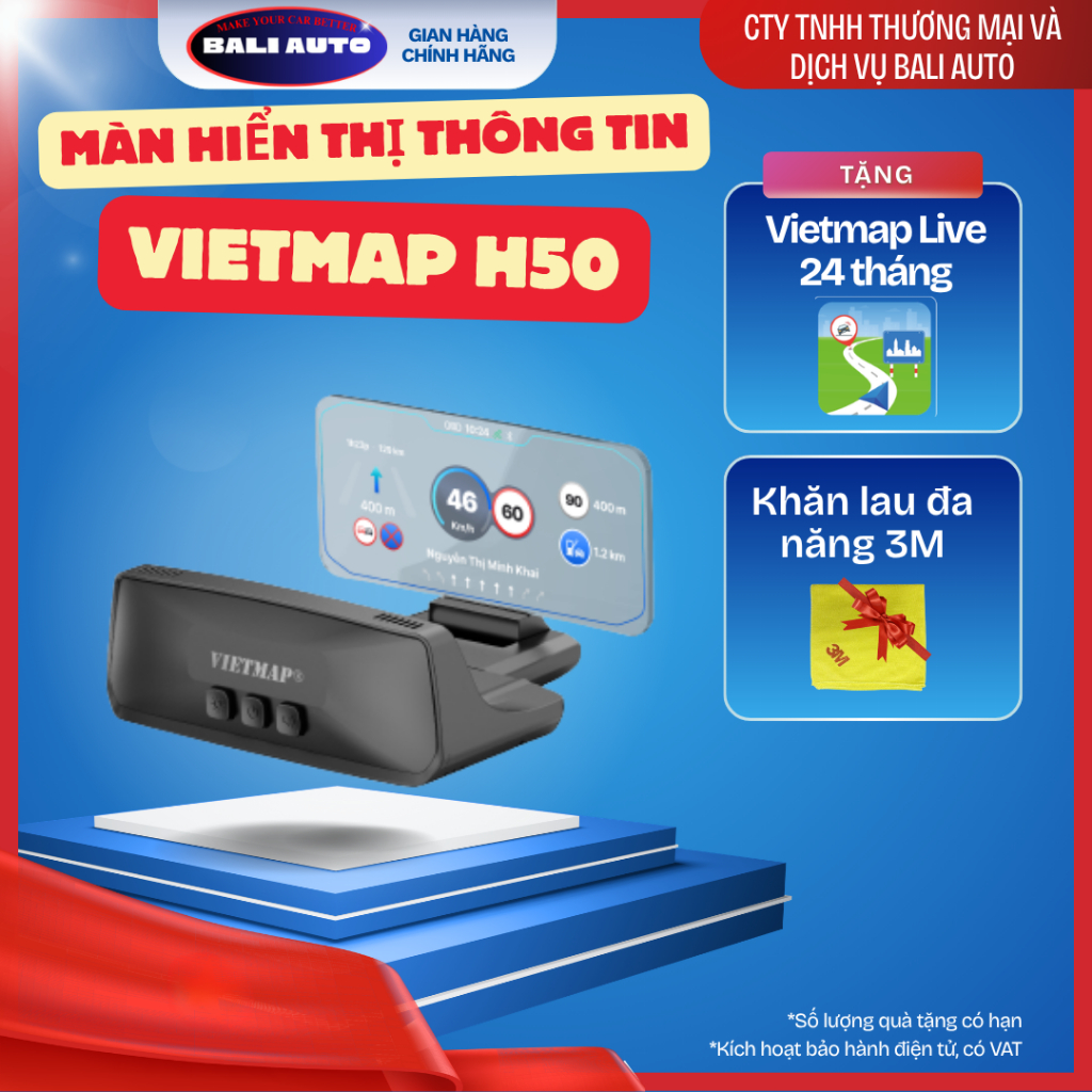 HUD Vietmap H50 - màn hình HUD thông minh,hiển thj tốc độ giới hạn,cảnh báo giao thông, tích hợp GPS