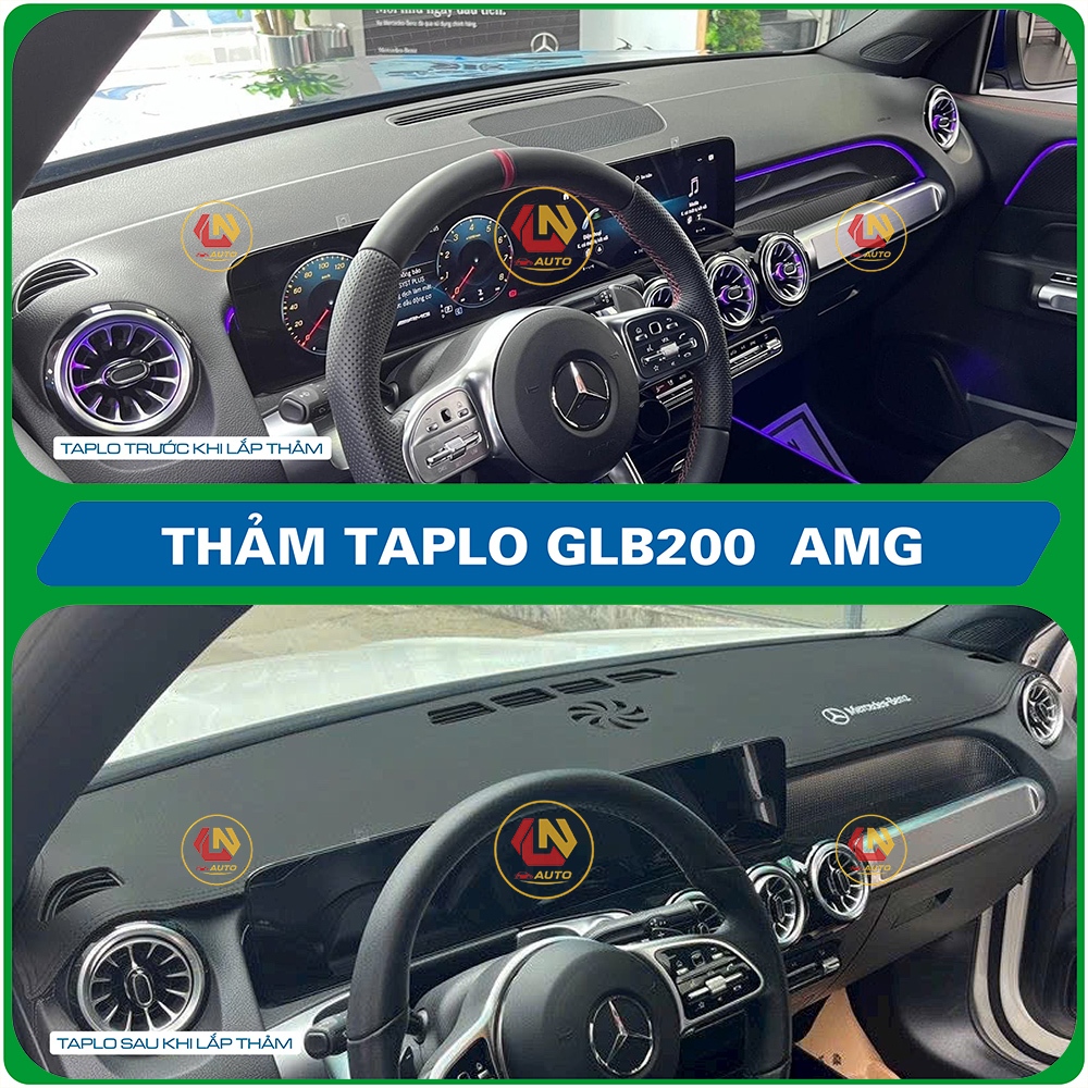 [Mercedes GLB200 AMG] Thảm taplo ô tô da vân gỗ, da fiber, lông cừu và tuyết nhung 3 lớp chống nắng 