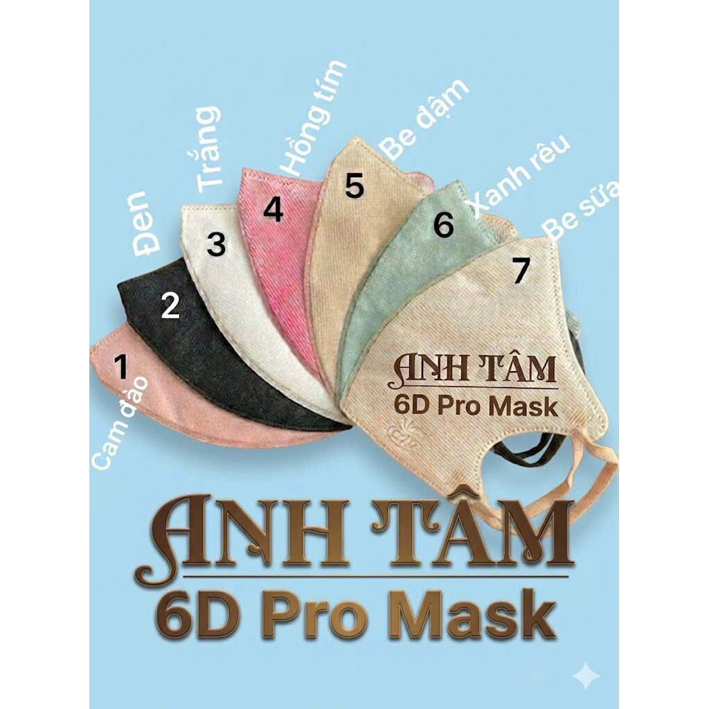 (100 cái) Khẩu Trang 6D Pro Mask ANH TÂM 3 Lớp Kháng Khuẩn Cao Cấp, Chống Bụi Mịn