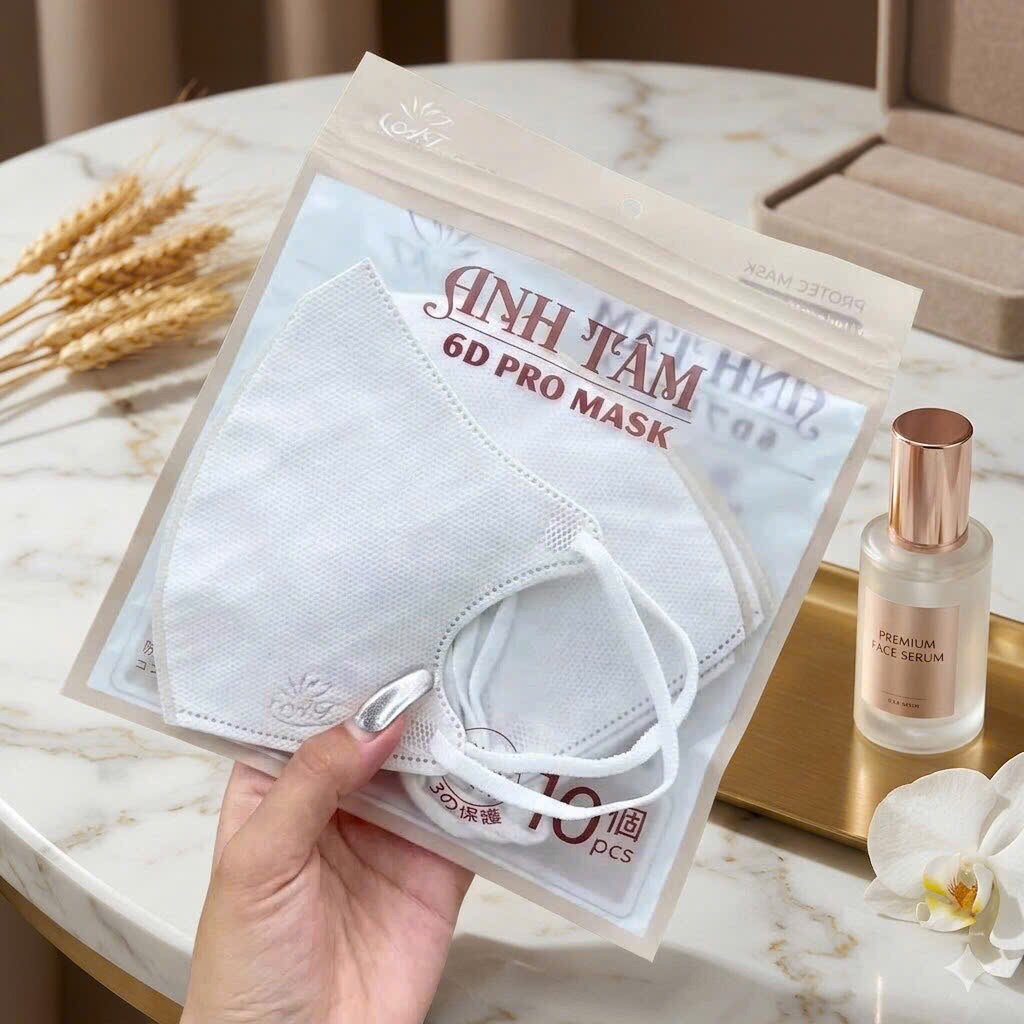 (100 cái Trắng)Khẩu Trang 6D Pro Mask ANH TÂM 3 Lớp Kháng Khuẩn Cao Cấp, Chống Bụi Mịn
