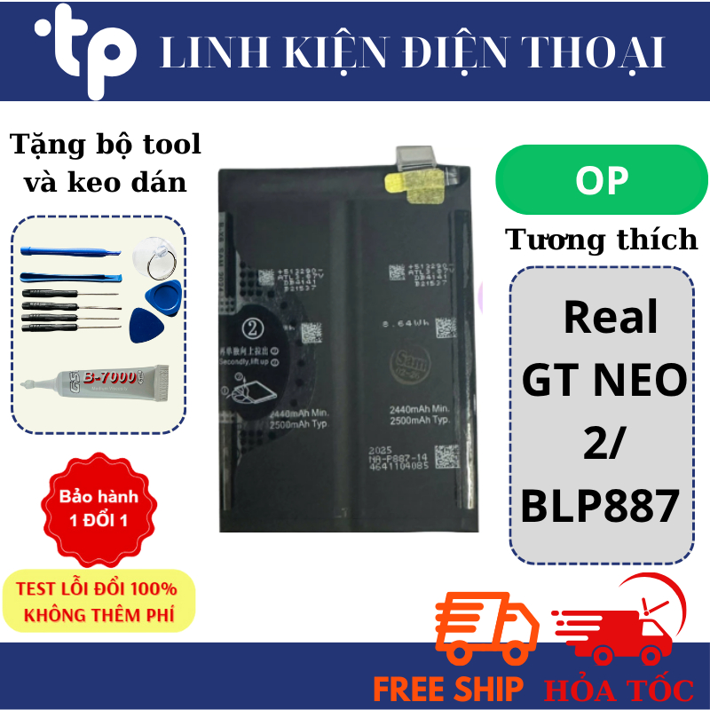 Pin OP Real GT NEO 2/ BLP887  ZIN THAY THẾ CAO CẤP Tặng keo dán và bộ sửa)