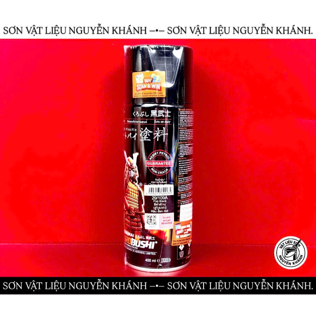 Sơn Xịt Samurai 29/109A Đen Mờ 400ml – Sơn Xe Máy, Kim Loại, Nhựa, Nhanh Khô, Bám Tốt, Không Bóng