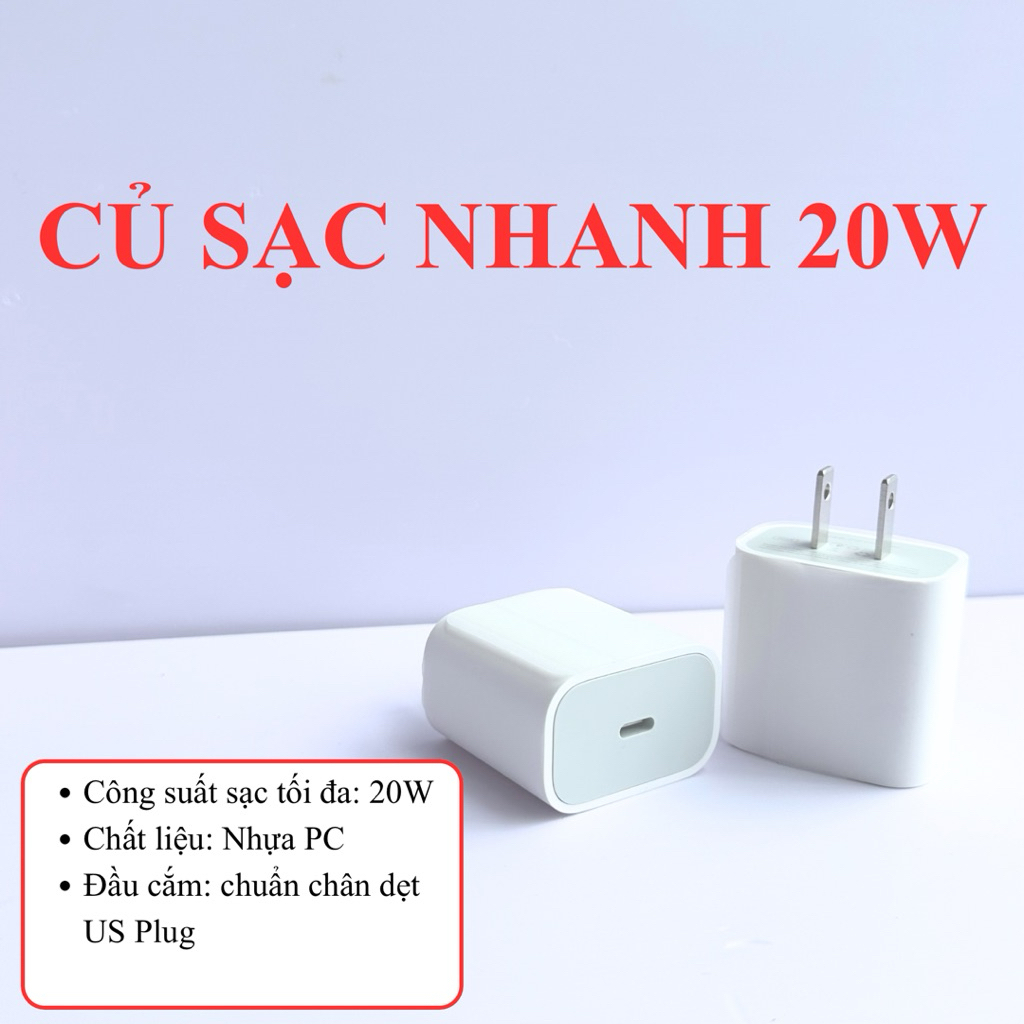 Củ sạc nhanh 20W - PDK22, Cổng sạc PD Type-C, chân cắm dẹt chuẩn US