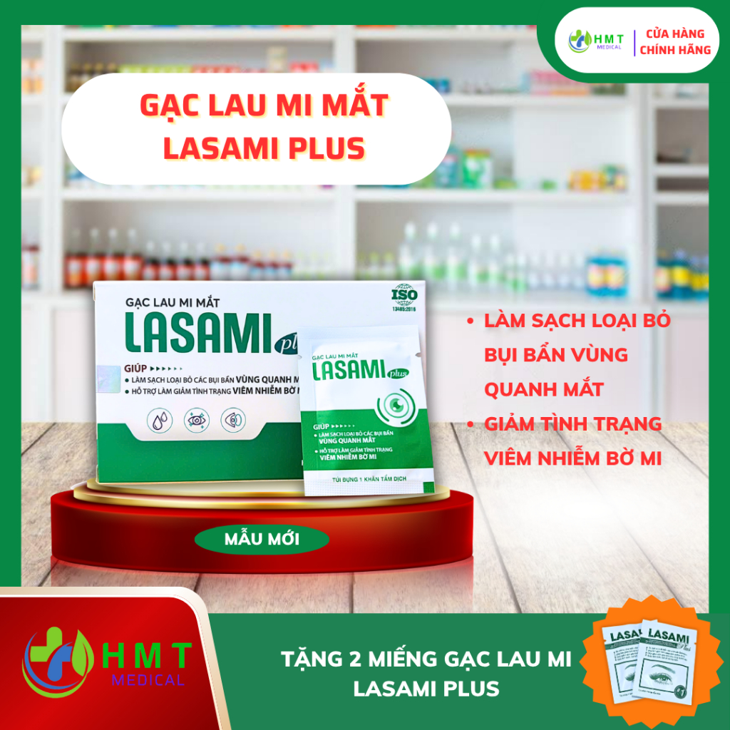 Gạc Lau Mi Mắt LASAMI PLUS Giúp Vệ Sinh Bờ Mi Làm Sạch Tặng Kèm 2 Miếng Gạc Lau Mi LASAMIPLUS