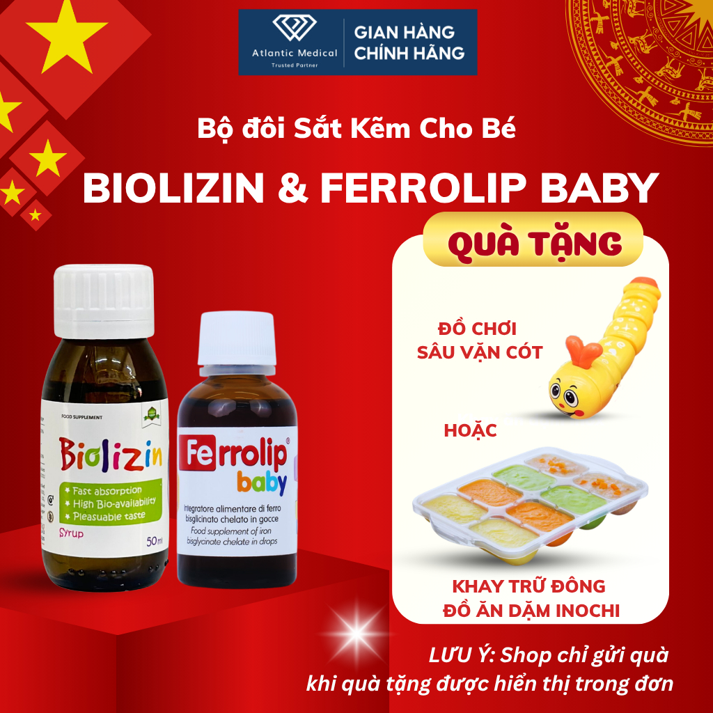 [Quà Xinh] Bộ Đôi Sắt Ferrolip BABY và Kẽm Biolizin Giúp Bé Phát Triển Thể Chất Dành Cho Bé Có Tích Điểm