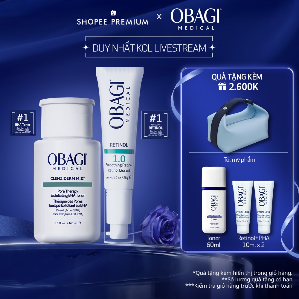 [Obagi-KOL] Bộ đôi Toner BHA Giảm Mụn Obagi Clenziderm M.D 148ml và Kem Chống Lão Hóa Tái Tạo Da 360